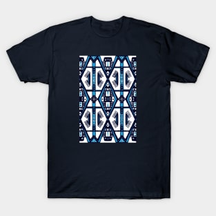 Manjak African Wax Textile "Cachieu" Blue & White Tribal Pattern T-Shirt